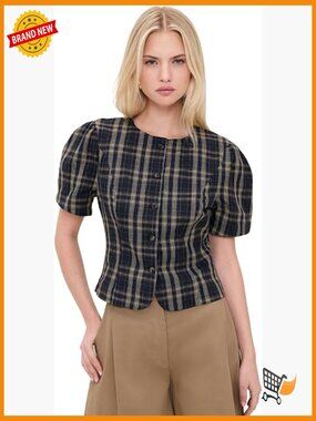 Femme Blouse - Lightweight Cotton Puff Sleeve Button Front Top